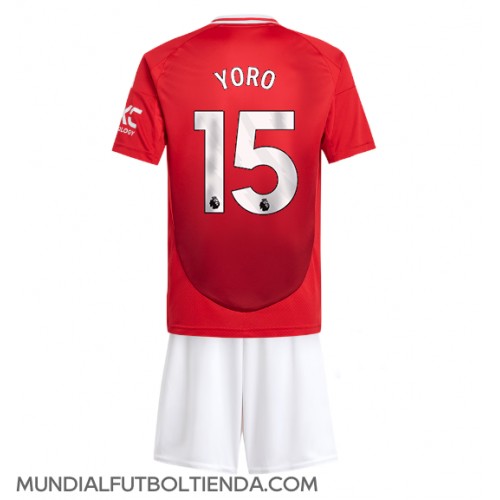 Camiseta Manchester United Leny Yoro #15 Primera Equipación Replica 2024-25 para niños mangas cortas (+ Pantalones cortos)